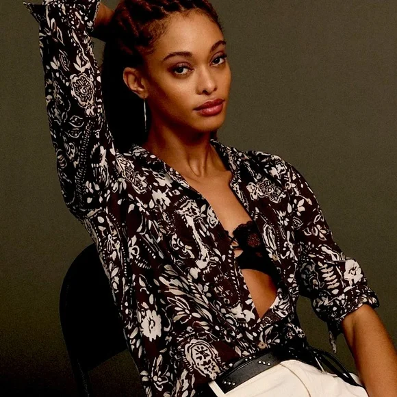 Anthropologie Pilcro Romy Relaxed Printed Buttondown Top, NEW - Picture 3 of 11